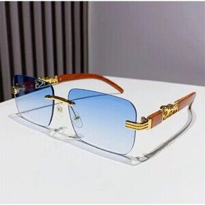 Small Rectangle Rimless Sunglasses Men 2024 Luxury Brand Frameless Leopard Sun G